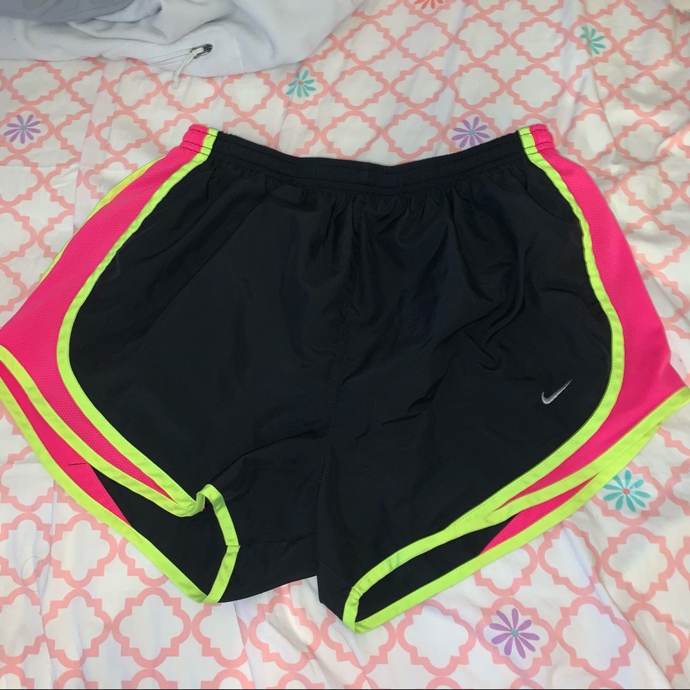 NIKE dri fit black pink neon yellow shorts